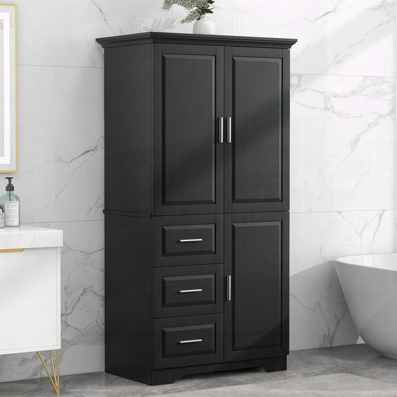 Armoire de rangement haute et large avec trois tiroirs et trois portes - Noir, Noir