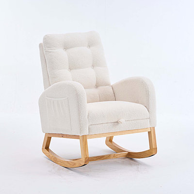 Accent High Back Rocking Chair with Footrest for Bedroom and Living Space