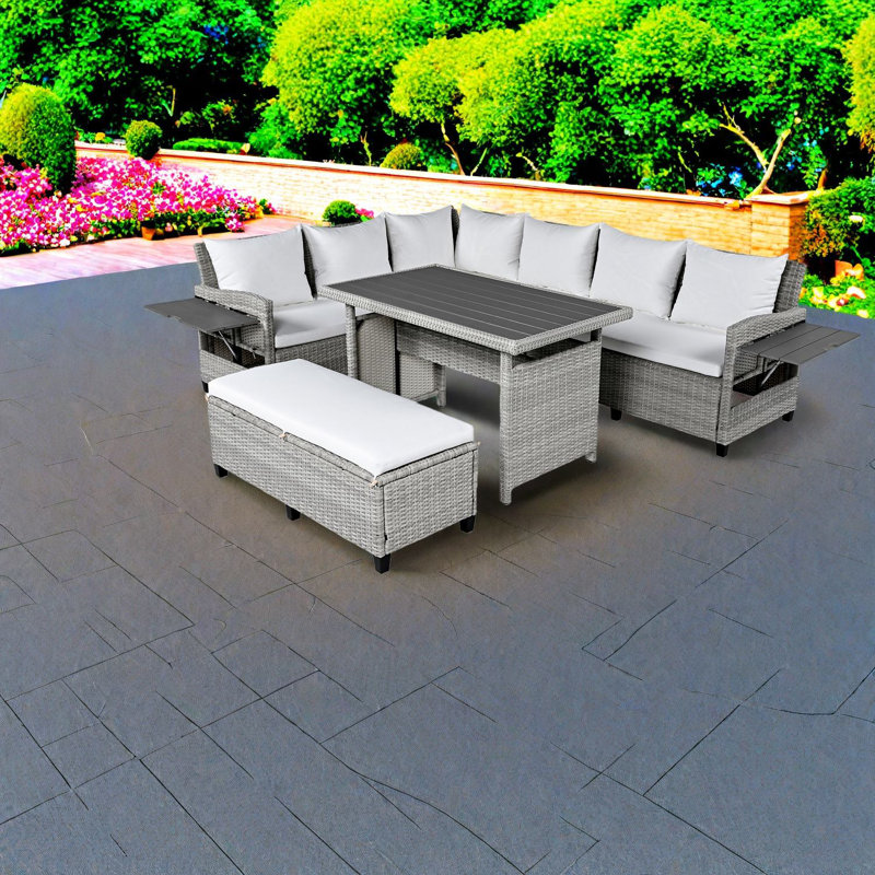 Ensembles de salle à manger de patio modernes avec meubles en rotin extensibles et durables pour l'extérieur