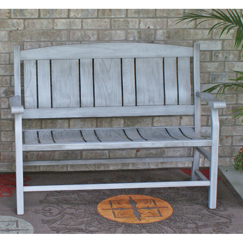 Banc de parc en bois à dossier en lattes , Pierre antique
