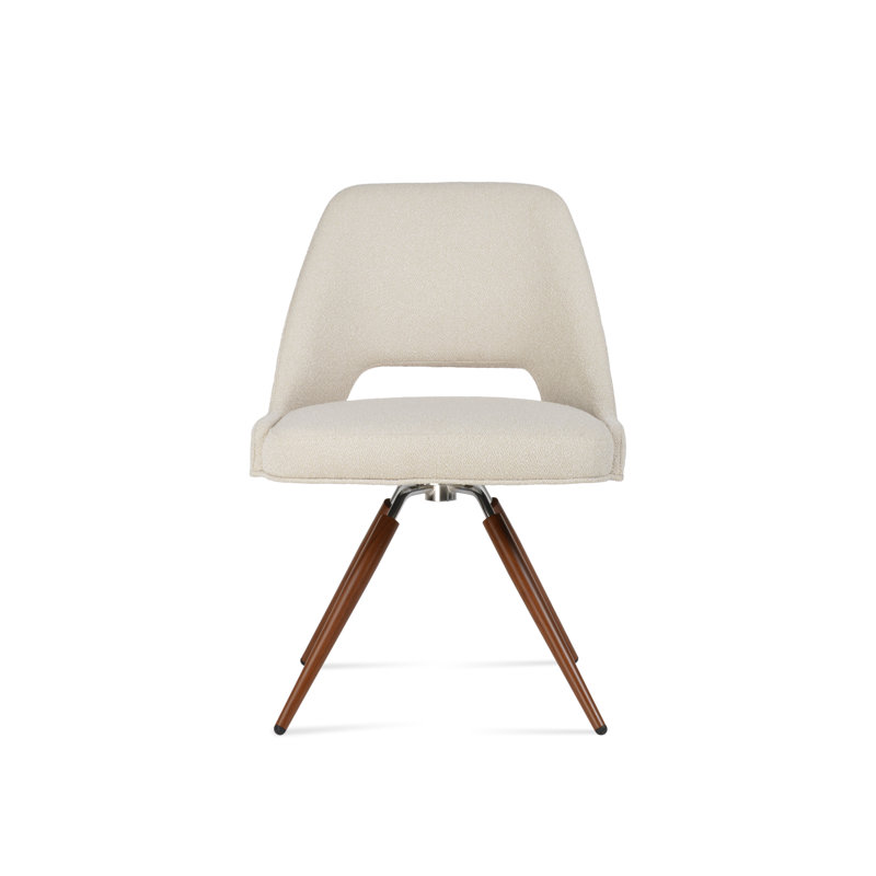 Chaise d'appoint pivotante carotte Marash, Blanc cassé, Noyer