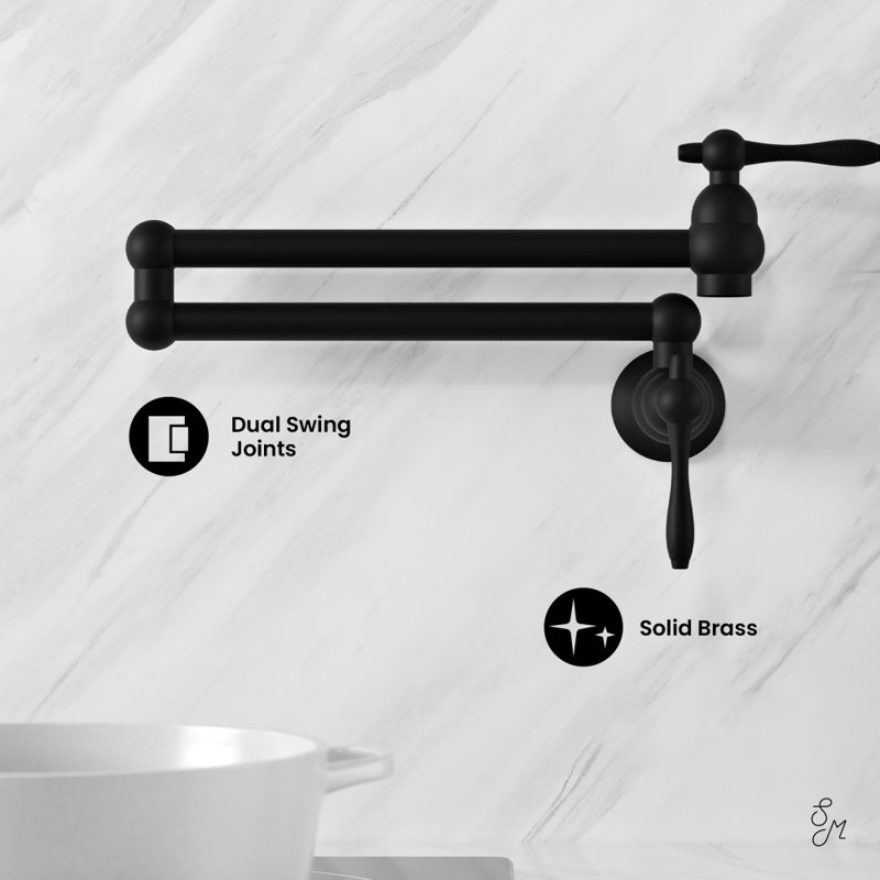 Plaisir Retractable Wall Mount Pot Filler Faucet, Matte Black