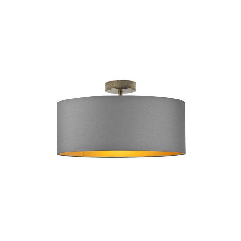 Sunburg Fabric Semi Flush Mount, Grey, 30cm H x 40cm W x 40cm D, Gold