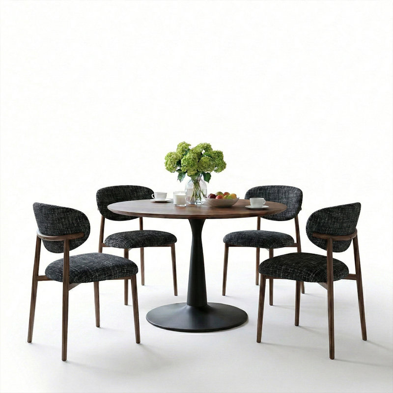 40" Modern Round Dining Table Set With Upholstered Chairs, 5-Piece Wood Top & Metal Frame Kitchen Set, Black