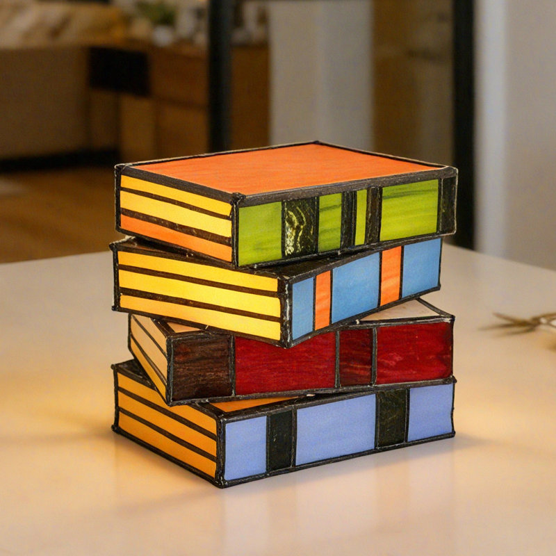 Lampe de table en résine, livres et livres empilés, lampes de table rétro avec ampoule