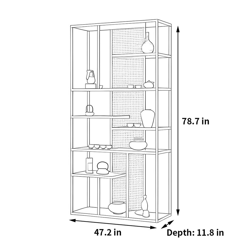 Rickett, Black, (7 Shelves) 78.7"H x 47.2"W x 11.8"D
