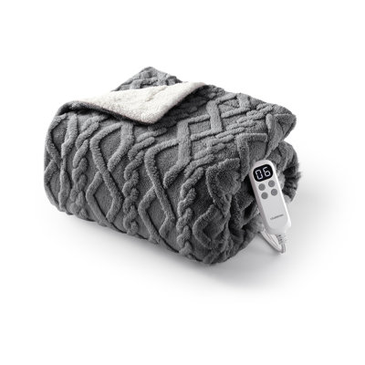 Jeté chauffant, couverture électrique en peluche soyeuse douce avec 6 niveaux de chauffage et 4 minuteries, certifié ETL, lavable à la machine, protection contre la surchauffe