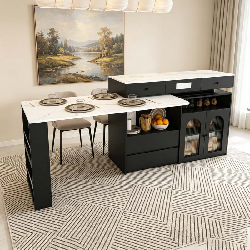 Kitchen Island with Extendable & Rotating Table
