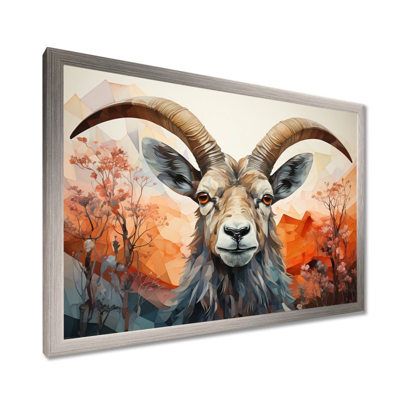 Goat Mountain Explorer géométrique - Chèvre, art mural, H 24 po x l 32 po x P 1 po, Cadre photo argenté