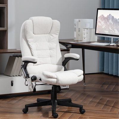 Fauteuil de massage vibrant à 6 points. Crème blanc. Fonction de chauffage. Inclinable, rembourré. Siège réglable de 17,75 po à 21,75 po. Siège de bureau chauffant et confortable. Blanc. . Sans limite
