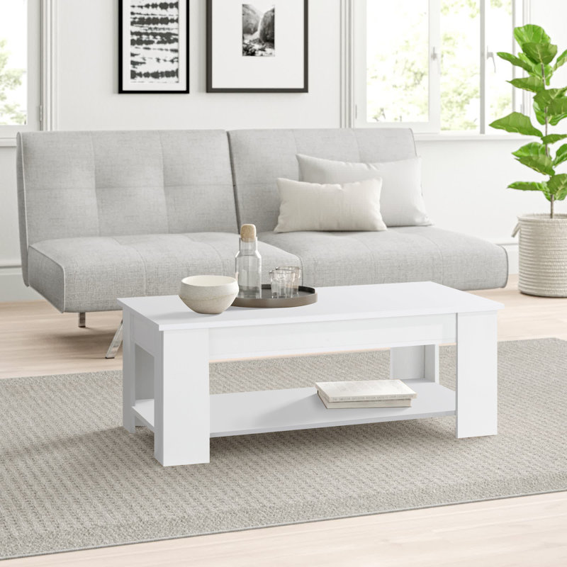 Adrianne Lift Top Four Leg Coffee Table with Storage, White