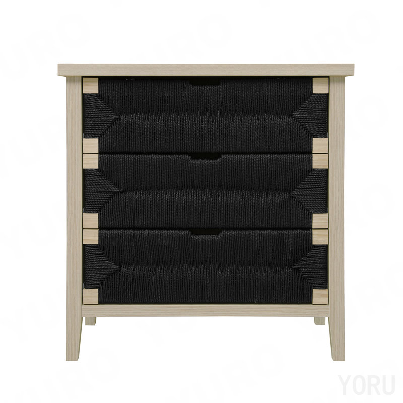 Buffet 3 tiroirs, tablettes réglables, tiroirs décoratifs en corde - standard