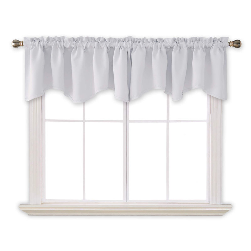 Blackout Scalloped Curtains Short Tier Valances for Small Window (Set of 4), 42" W x 18" L, Light Grey