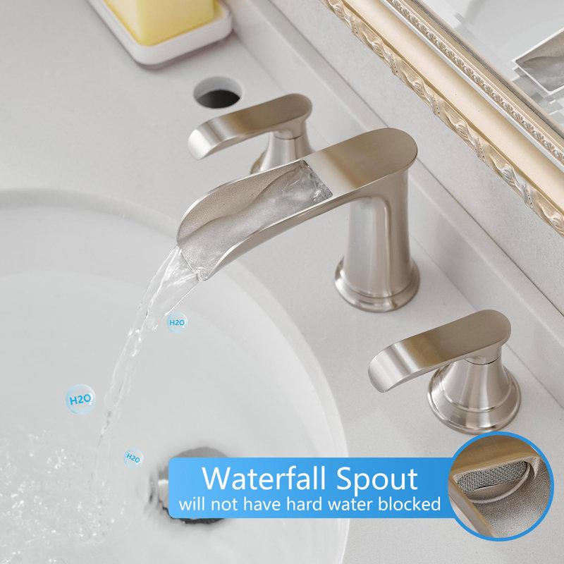 Bathroom Faucets for Sink 3 Hole  8 inch Widespread Bathroom Sink Faucet with Pop Up Drain Double Lever Handle Faucet Bathroom Vanity Faucet Basin Mixer Tap Faucet with Hose