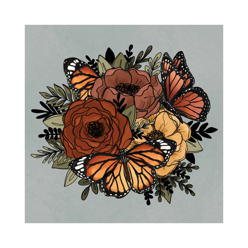 Orange Butterfly Florals by Katie Bryant - Wrapped Canvas Gallery-Wrapped Canvas Giclée, 30.48 cm H x 30.48 cm W