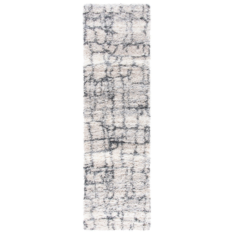 Tapis ivoire / gris à poils longs Hartselle 851, Tapis de couloir 2 pi 3 po x 8 pi