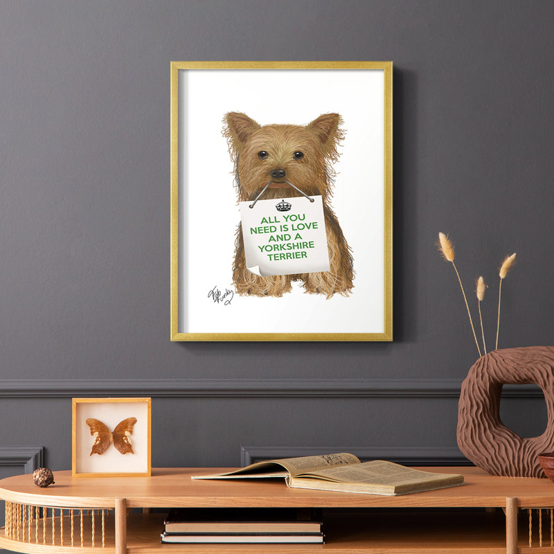 «Love and Yorkshire Terrier», reproduction encadrée - bois massif, H 20 po x l 16 po
