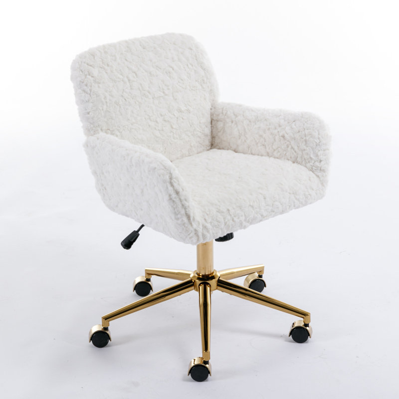 Office Chair,Artificial Rabbit Hair Home Office Chair Adjustable Desk Chair Swivel Office Chair,Vanity Chair, White
