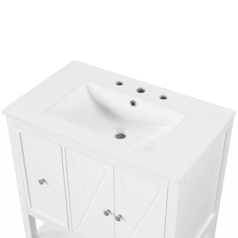 White Ceramic Top Single Sink Freestanding Bathroom Vanity