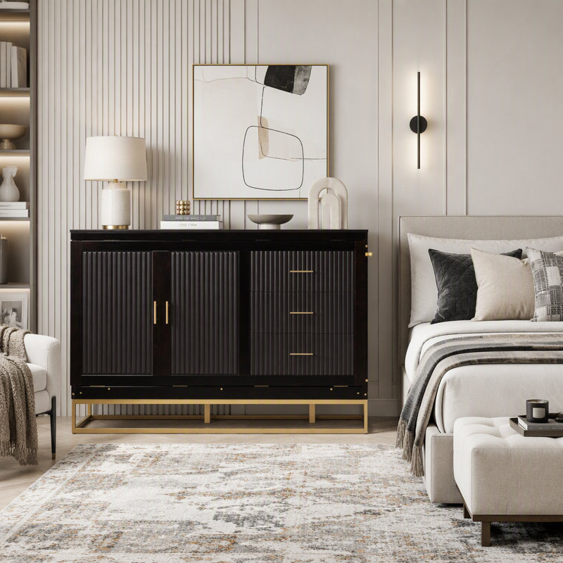 Lit escamotable avec portes en bois et tablettes intégrées, Espresso