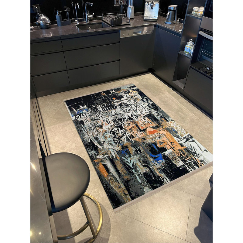 Tapis décoratif multicolore à motifs abstraits de la collection Barcelona, Rectangle 4 pi 11,06 po x 7 pi 6,55 po