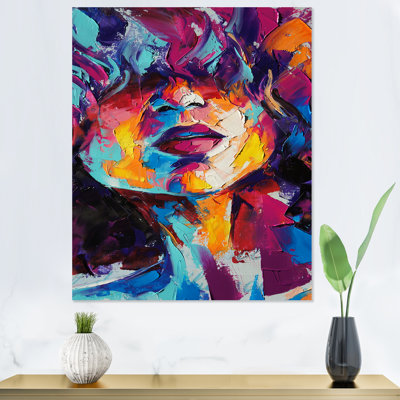 «Colorful Paint Stroke Woman Portrait V», reproduction d'art sur toile moderne
