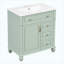 Meuble-lavabo autoportant de 30 po avec lavabo en céramique, tiroir escamotable, 3 tiroirs et armoire de rangement, bois massif et panneau de fibres à densité moyenne, vert