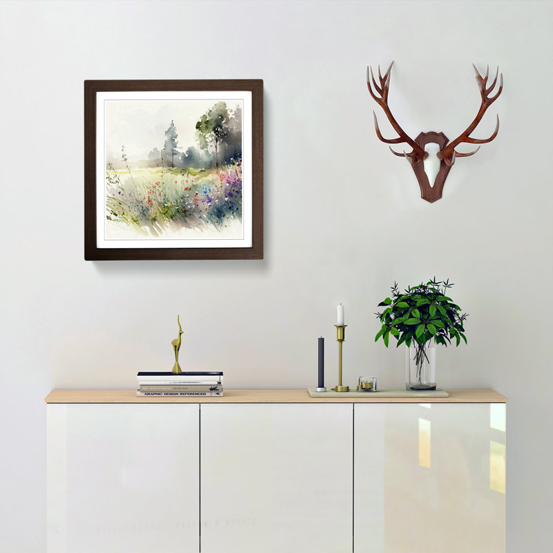 Meadow Watercolour - Framed Print, Walnut