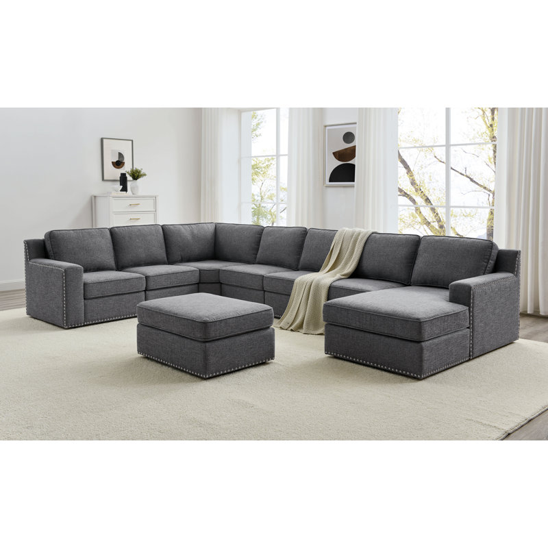 Aindriu Upholstered U-Shaped Sectional Reversible, Gray Polyester