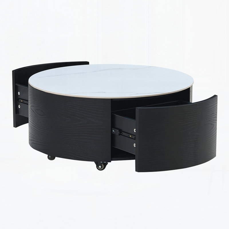 Table basse ronde moderne mobile avec roulettes