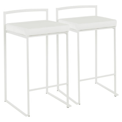 Fuji Contemporary Stackable Counter Stool In White With White Velvet Cushion By Lumisource - Set Of 2