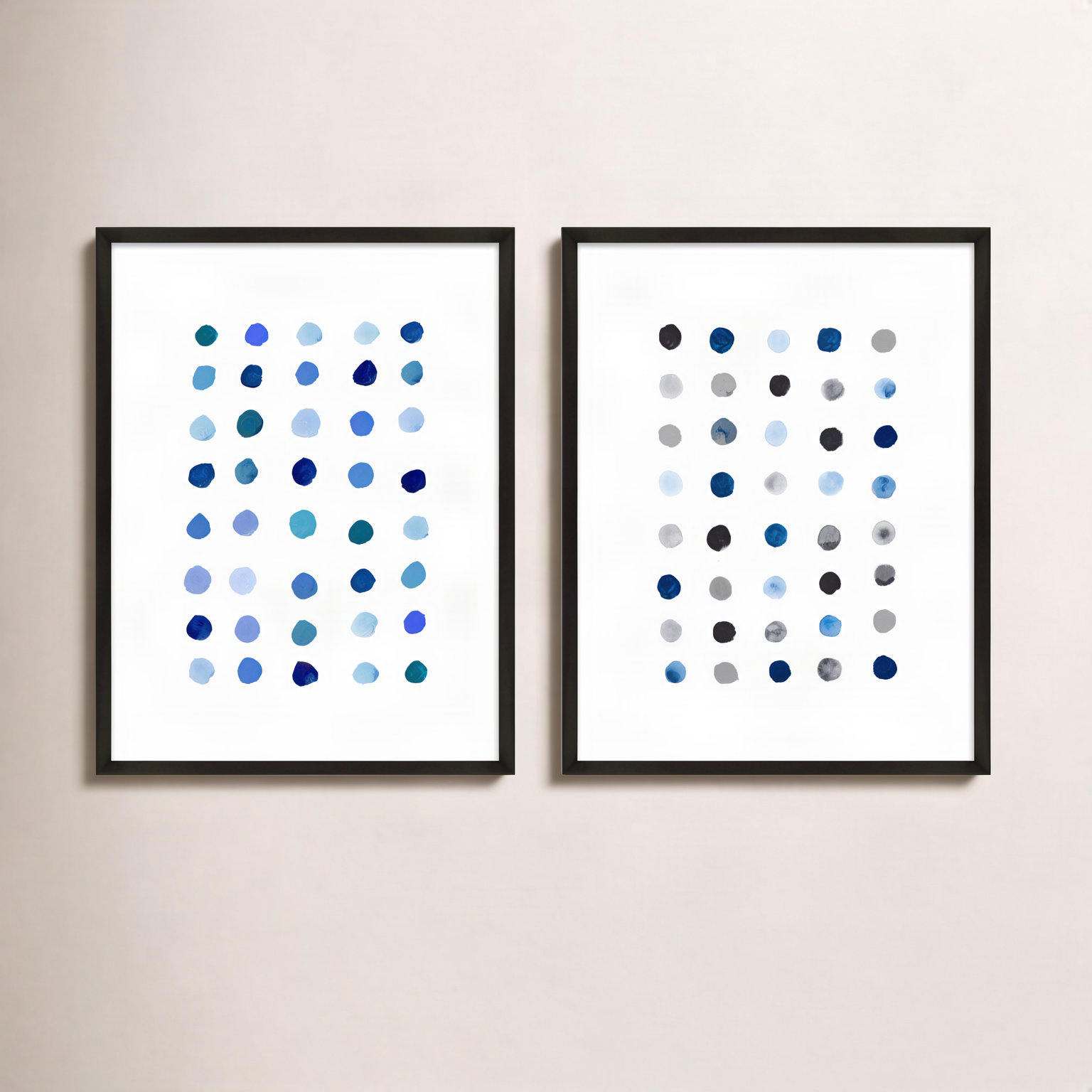 Blue Dot. Set Of 2 by Andrea Stokes, 38" H x 30" W x 1.25" D, Black Wood