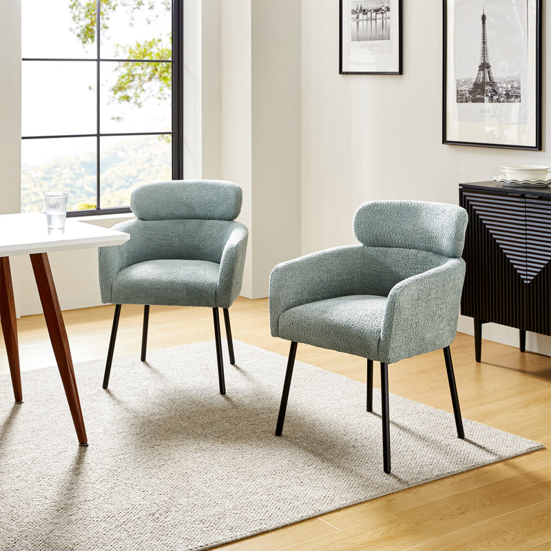 Turgeon Boucle Mid-Century Modern 19"H Dining Chair with Adjustment Feet, Sage, 2