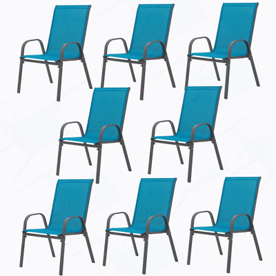 8 chaises de patio, chaises de camping d'extérieur en tissu respirant Textilene, ensemble de 2 chaises de jardin avec accoudoirs à dossier haut pour patio, piscine, jardin, plage, peu encombrant (bleu)