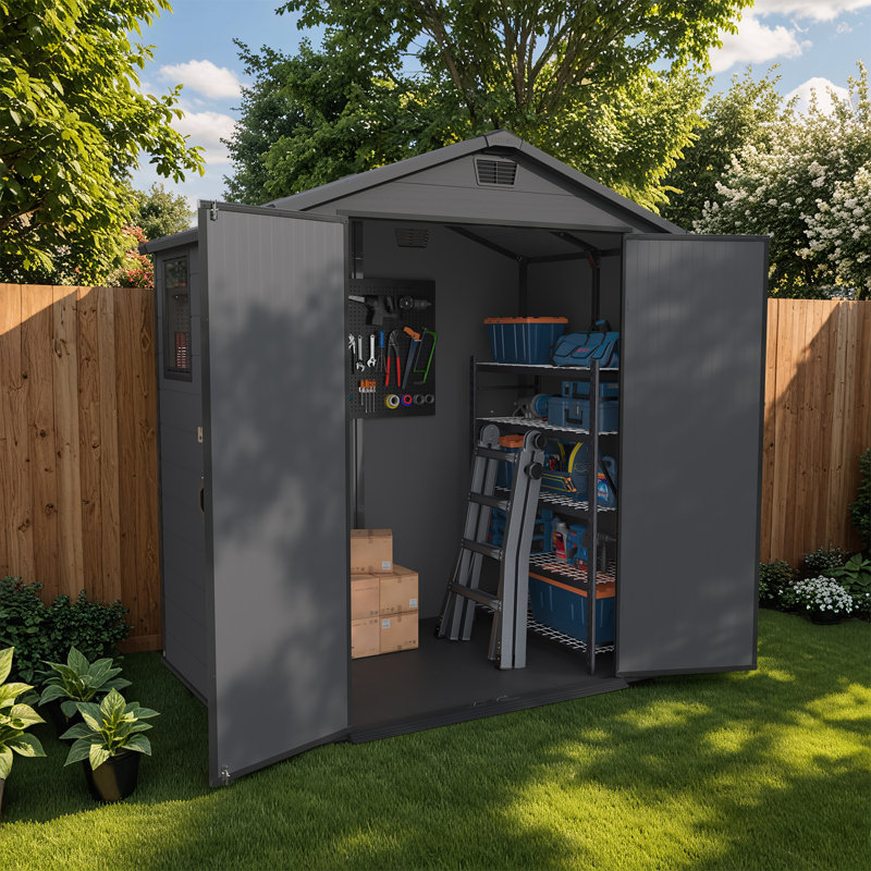 6 Ft. W X 4 Ft. D Resin Outdoor Storage Shed, Weather-Resistant Outdoor Storage With Reinforced Design, Black