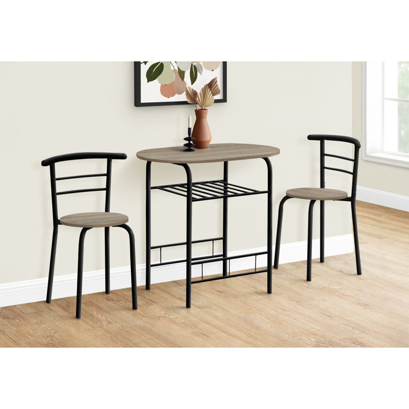 Ensemble de table de salle à manger, ensemble de 3 pièces, petit, L 32 po, cuisine, métal noir, contemporain, moderne