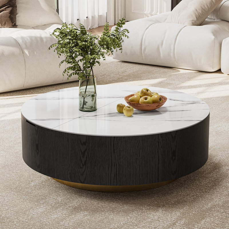 35.5'' Modern Round Coffee Table With Lift-off Top, Hidden Storage Space And 1 Drawer, No Assembly Required