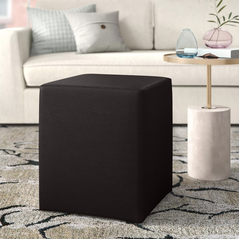 Baille Faux Leather Ottoman, Black Faux Leather