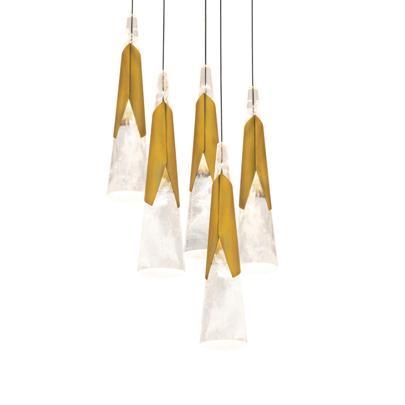 Kilt - Light LED Cluster Pendant, Aged Brass, 16" H x 17" W x 17" D, 5