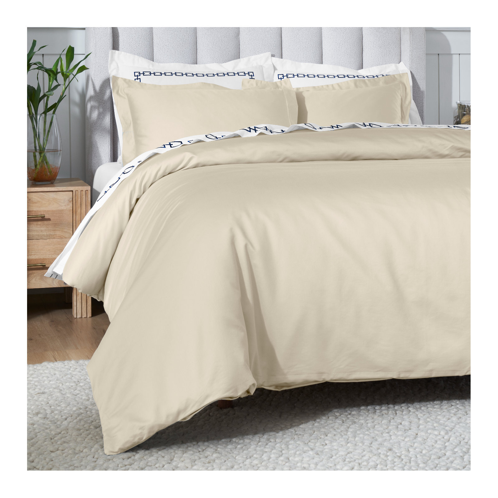Duvet Cover Set, Ivory, Full/Queen Duvet Cover + 2 Pillow Sham