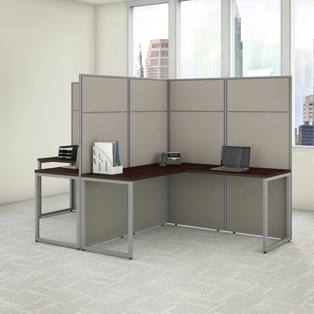 Easy Office 2 Person L-Shaped Desk Workstation with Panels Cubicle - Reversible Bush Business Furniture 