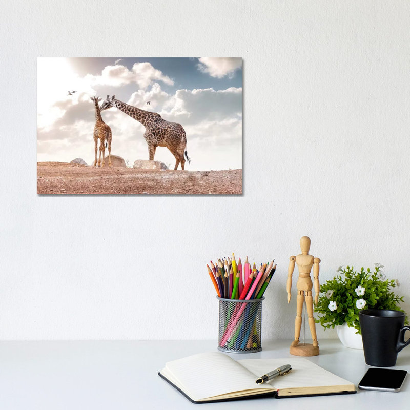 Mother Showing Affection To Baby Masai Giraffe by Susan Schmitz - Wrapped Canvas Gallery-Wrapped Canvas Giclée