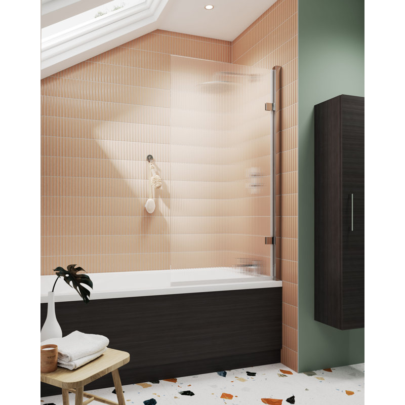 nuie 800mm Chrome Fluted Hinged Bath Screen