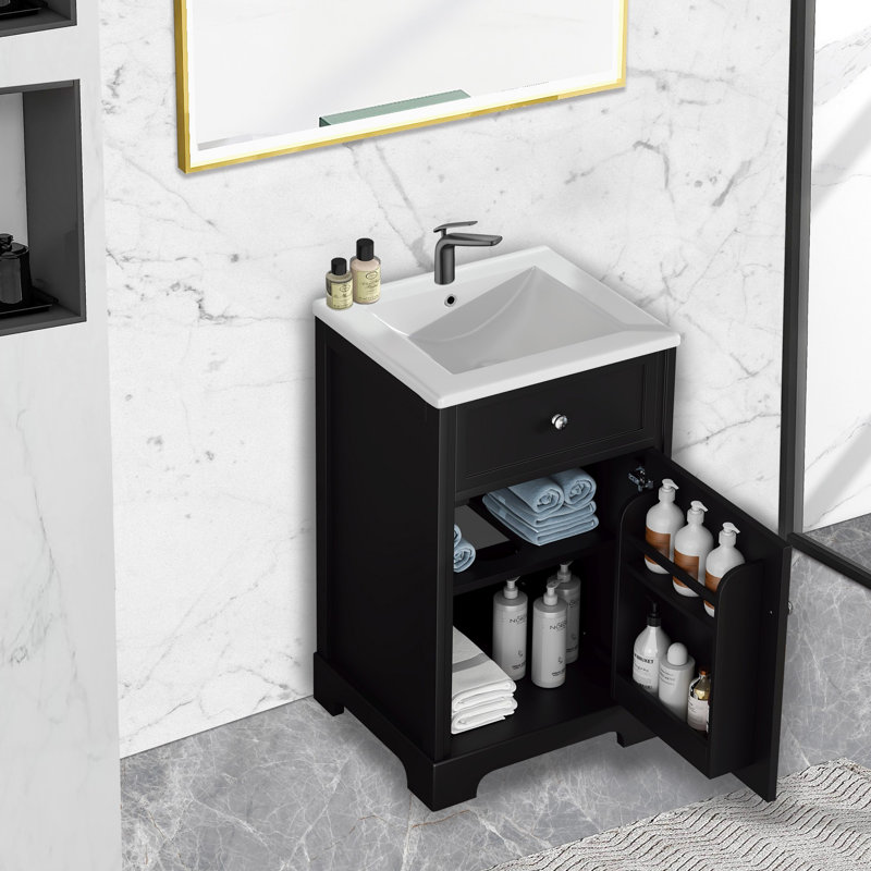 Ensemble de meuble-lavabo simple 20 po avec plateau en céramique Taishima, Noir, noir, noir, noir