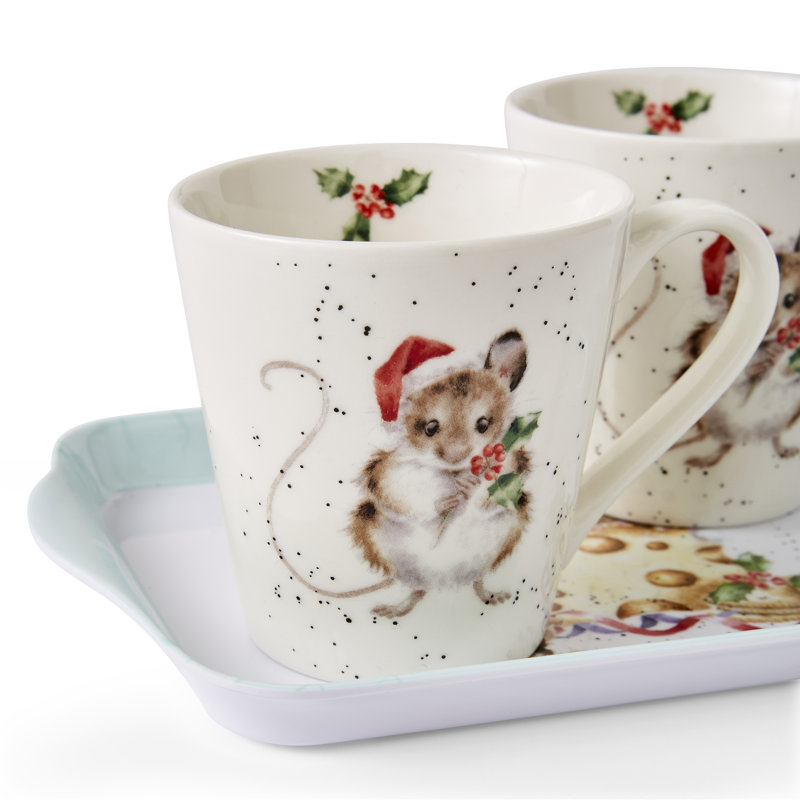 Classic Wrendale Designs,  Holly Jolly Mugs & Tray Set