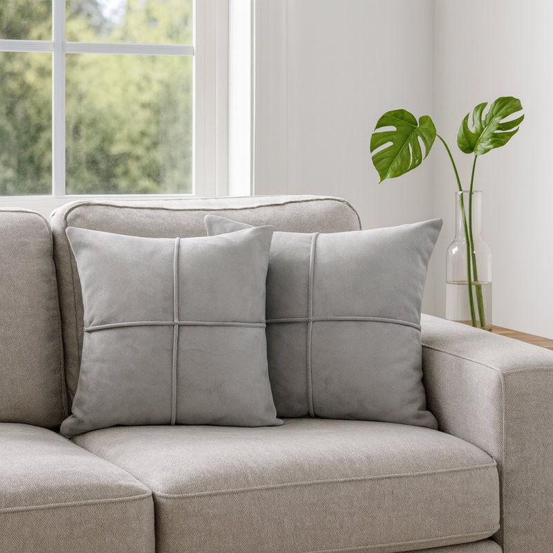 Coussin décoratif en micro suède, coussin en faux suède (paquet de 2), H 18 po x l 18 po, Gris