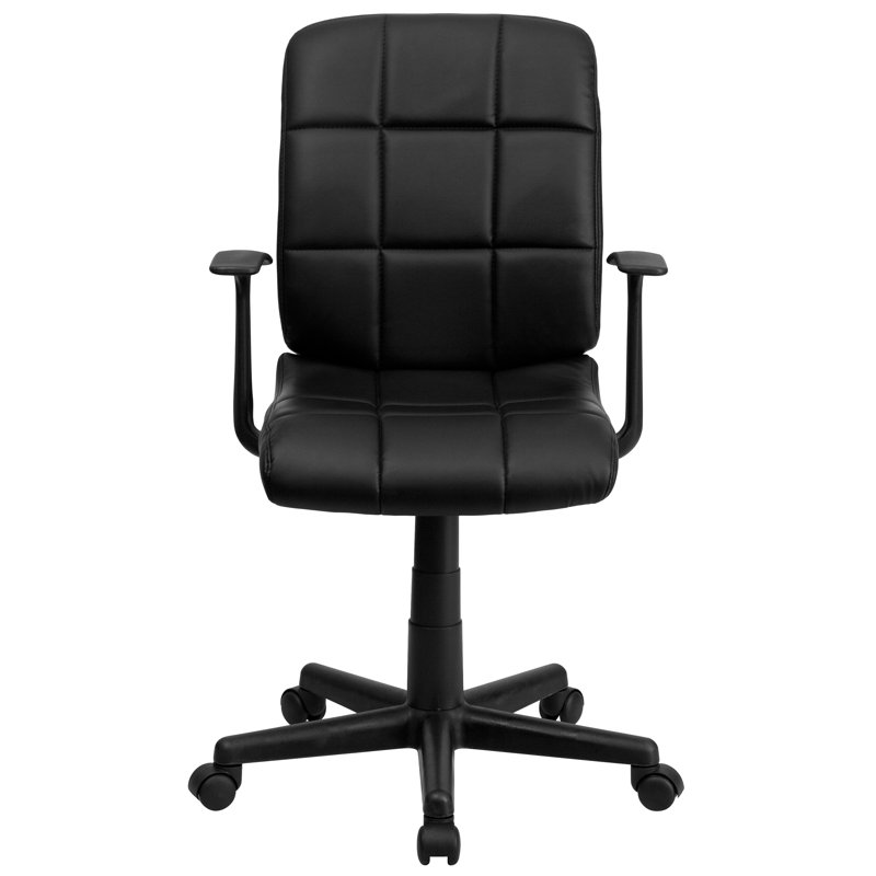 Chaise de bureau pivotante en vinyle Bonavant, Noir, Avec accoudoirs