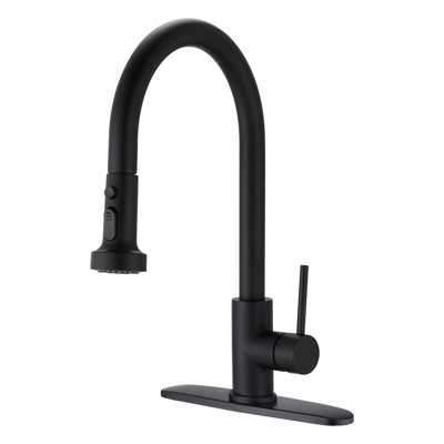 Robinet de cuisine rétractable noir mat avec acier inoxydable, distributeur de savon, égratignures et rouille, bec pivotant à 360 °, débit maximal de 1,8 gal / min aux égratignures et à la rouille,