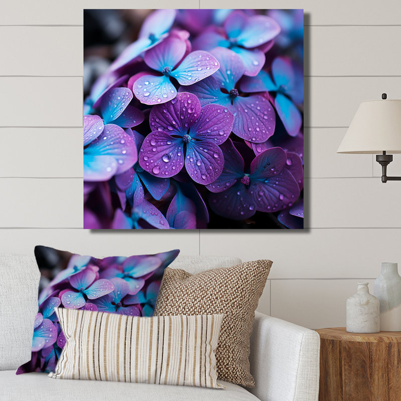 Harmonie mauve, fleurs, harmonie II - hydrangées, art mural, H 36 po x l 36 po x P 1,5 po, Toile tendue