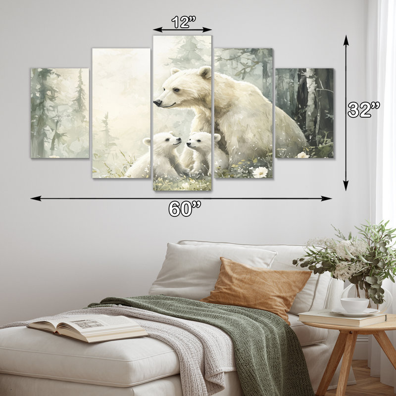 Mère ours avec des oursons en hiver II - Art mural - ensemble de décorations murales modernes